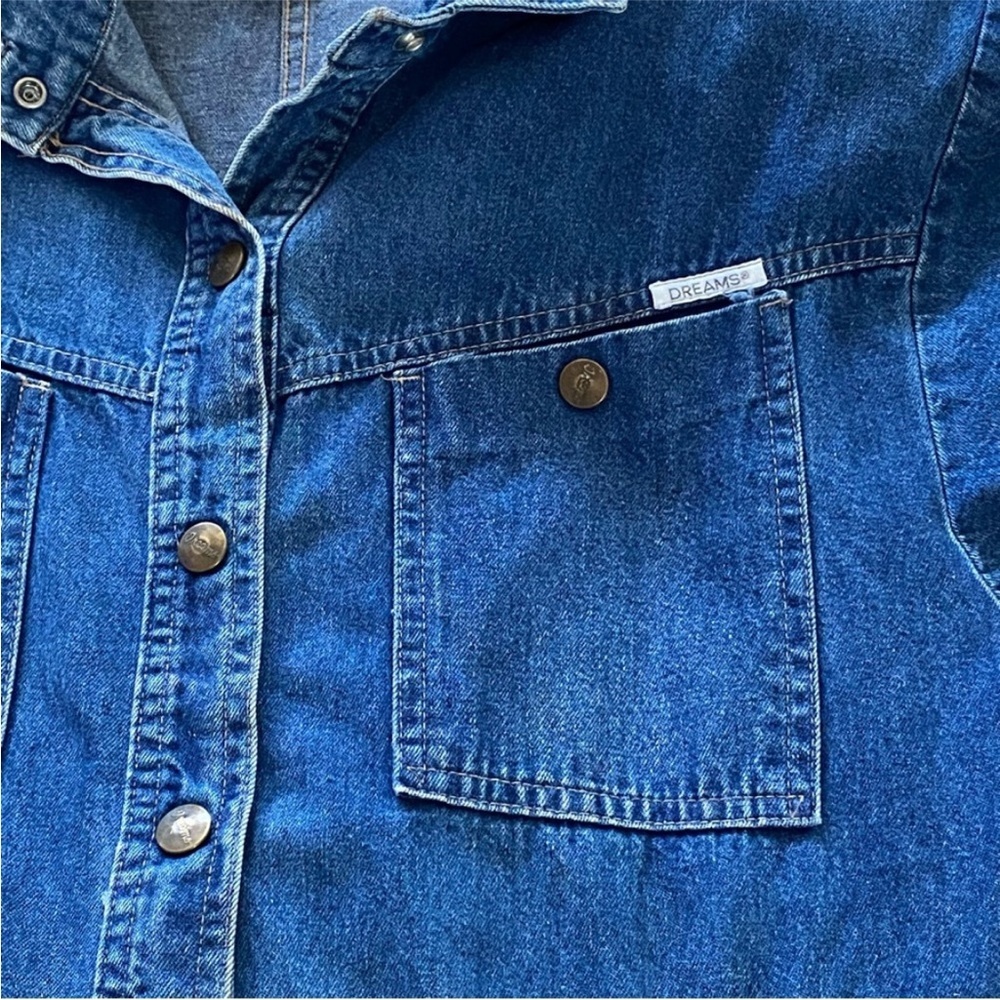 Blue denim 3/4 short sleeve vintage zipper front jumpsuit size small by Dreams - Picture 8 of 9